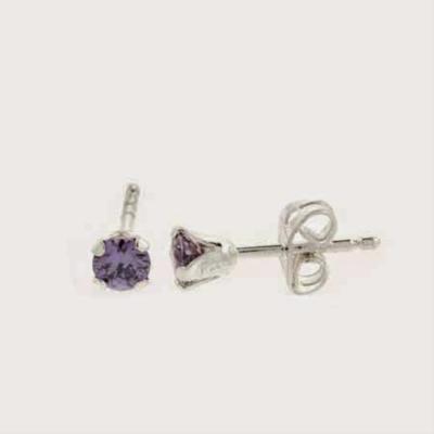 Sterling Silver 4mm Round Amethyst CZ Stud Earrings