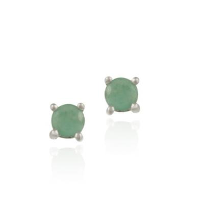 Sterling Silver 4mm Round Genuine Emerald Stud Earrings