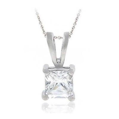 Sterling Silver CZ Square Solitaire Pendant
