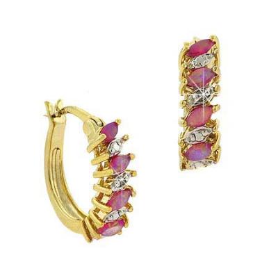 18K Gold over Sterling Silver Pink Opal & Diamond Accent Hoop Earrings