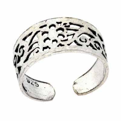 Sterling Silver Flower Filigree Adjustable Toe Ring
