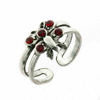 Sterling Silver Red CZ Butterfly Toe Ring