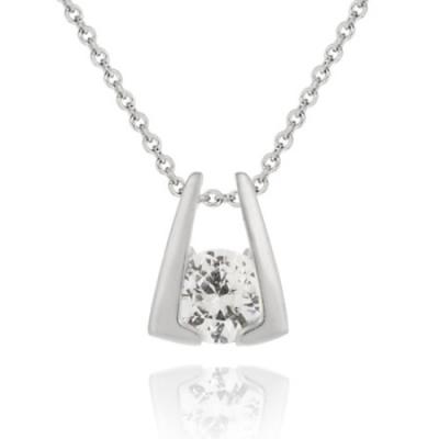 Sterling Silver 4/5ct CZ Encased Solitaire Slide Pendant