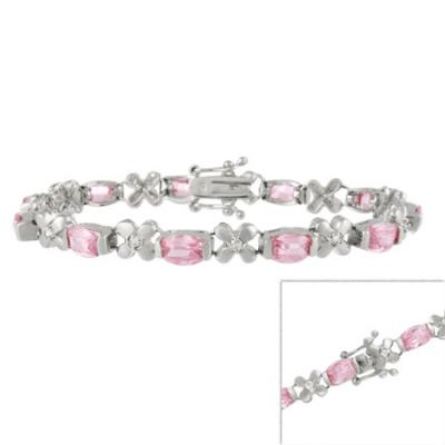 Sterling Silver 8.6ct Pink & Clear CZ Flower Bracelet