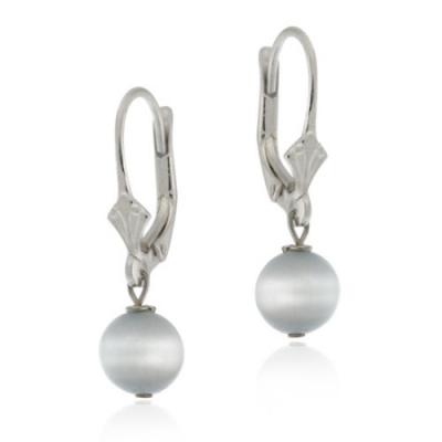 Sterling Silver Earrings Gray Cats Eye LeverBack Lever Back Bead Earrings
