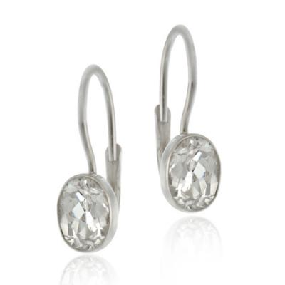 Sterling Silver Oval CZ Leverback Earrings