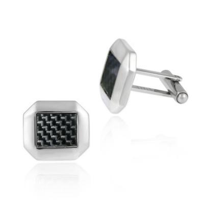 Stainless Steel & Black Carbon Fiber Modern Mens Cufflinks