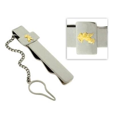 18k Gold & Stainless Steel Mens Tie Clip w/ Cupid Emblem