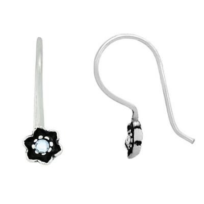 Sterling Silver Light Blue Rhinestone Flower Childrens Earrings
