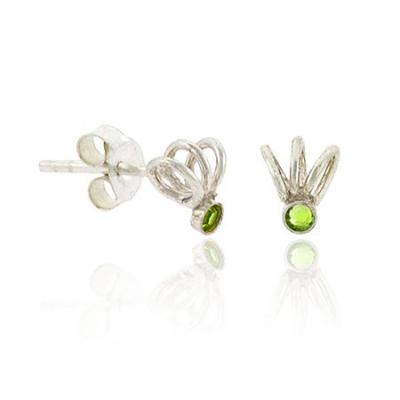 Sterling Silver .925 Light Green Rhinestone Swirl Small Mini Kid Stud Earrings