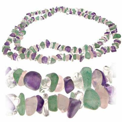 Genuine Semiprecious Amethyst, Crystal, Rose Quartz, and Aventurine Chip 36' Strand