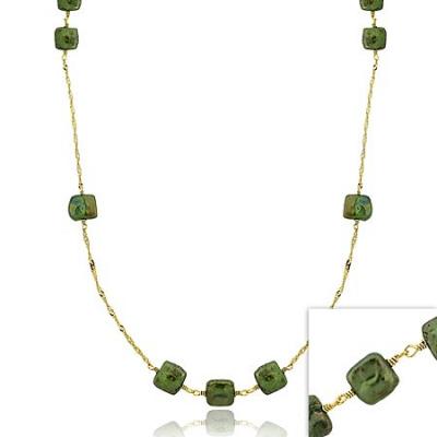 18K Gold over Sterling Silver Freshwater Cultured Green Square Coin Pearl Chain Necklace