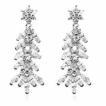 Sterling Silver CZ Flower Dangle Earrings