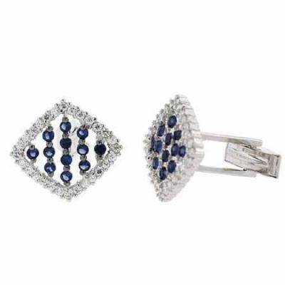 Sterling Silver Dark Blue CZ Cuff Links
