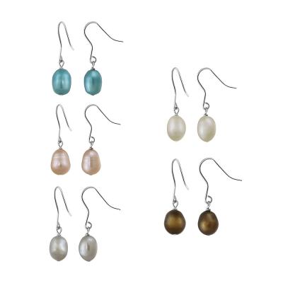 White, Peach, Gray, Bronze, Teal Sterling Silver Baroque Freshwater Cultured Earrings, Set of 5