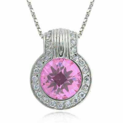 Sterling Silver Pink Cubic Zirconia and Simulated Diamond CZ round Pendant