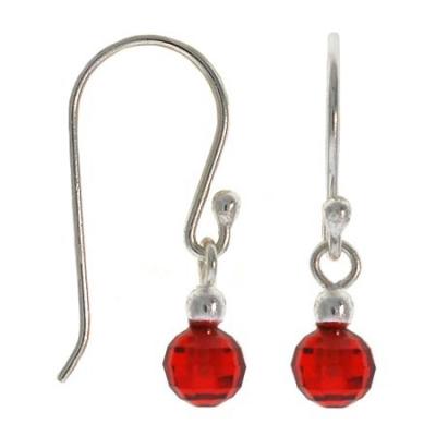 Sterling Silver Red CZ Round Dangle Earrings