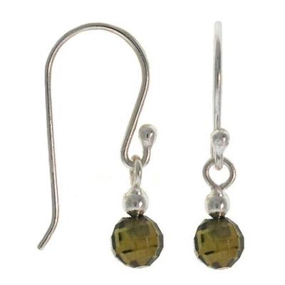 Sterling Silver Olive Green CZ Disco Ball Dangle Earrings