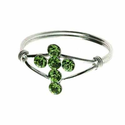 Sterling Silver Light Green CZ Cross Junior Ring