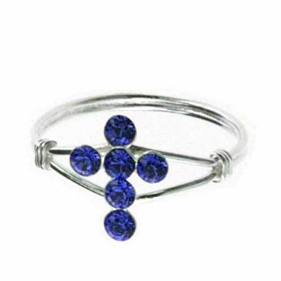 Sterling Silver Blue CZ Cross Junior Ring Size 5
