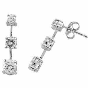 Sterling Silver Past, Present, and Future Simulated Diamond CZ Earrings