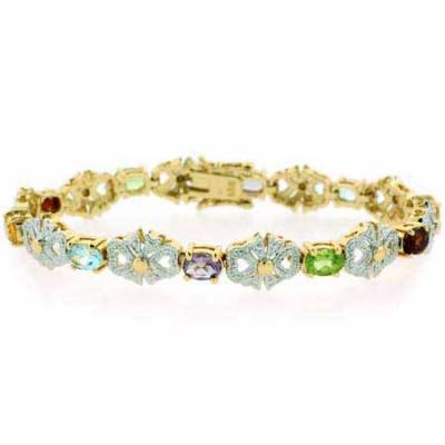 18K Gold over Sterling Silver Multi Colored Gemstone & Diamond Accent Filigree Bow Bracelet