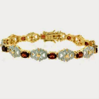 18K Gold over Sterling Silver 5&1/2ct Garnet & Diamond Accent Filigree Bow Bracelet
