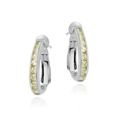 Sterling Silver Channel Set Light Green CZ Half Hoop Earrings