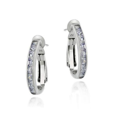 Sterling Silver Lavender CZ Oval Hoop Earrings