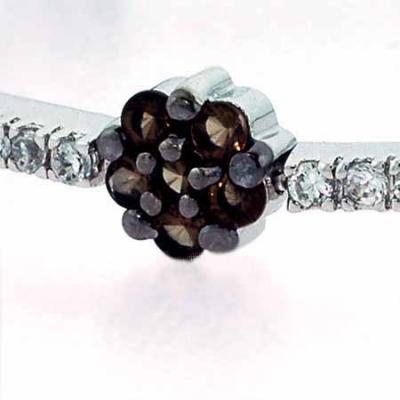 Sterling Silver Smokey Quartz CZ & Clear CZ Flower Tennis Bracelet