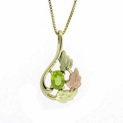 18K Gold over Sterling Silver Two Tone Rose Gold Peridot Leaf Teardrop Pendant