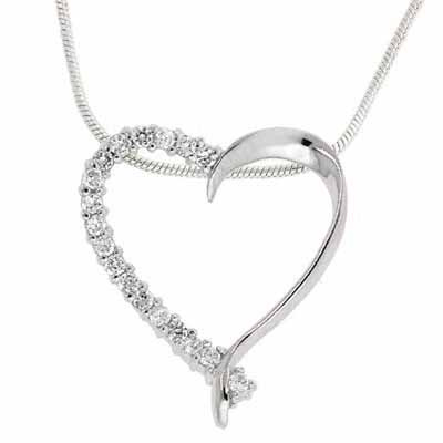 Sterling Silver Simulated Diamond CZ Open Heart Pendant/Slide