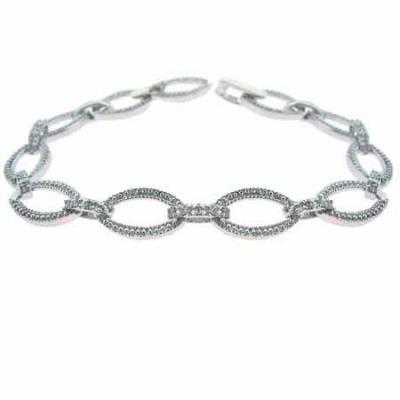 Sterling Silver CZ Slender Leaf Link Bracelet