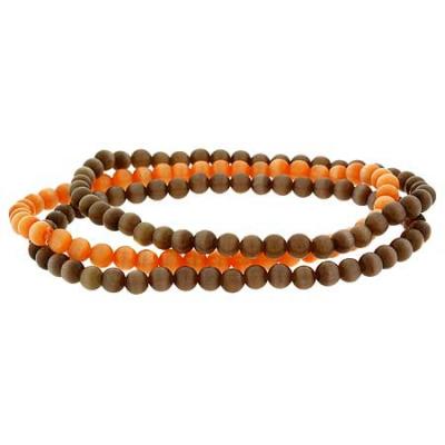 Fall Orange Brown Cats Eye Stone 4mm Bead Stretch Bracelet Set