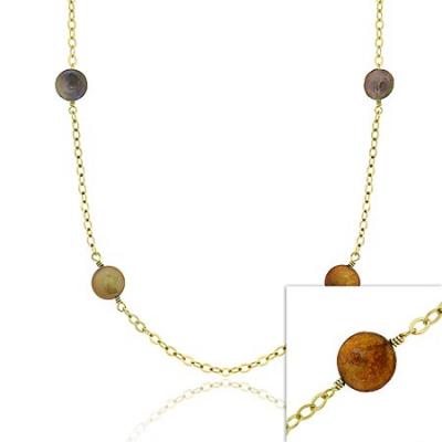 18K Gold over Sterling Silver Freshwater Cultured Multi-Color Coin Pearl Chain Necklace, 30 inch