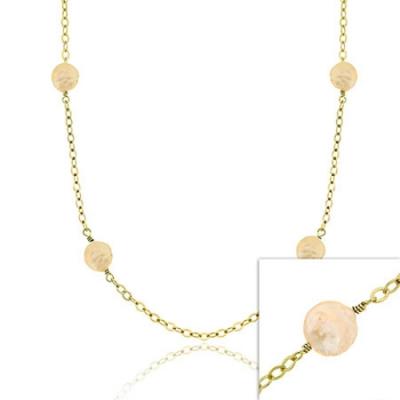 18K Gold over Sterling Silver Freshwater Cultured Peach Coin Pearl Chain Necklace, 30 inch