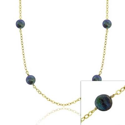 18K Gold over Sterling Silver Freshwater Cultured Peacock Coin Pearl Chain Necklace, 30 inch