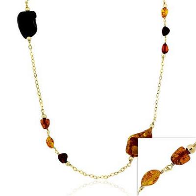 18K Gold over Sterling Silver Amber Chips Necklace, 30 inch