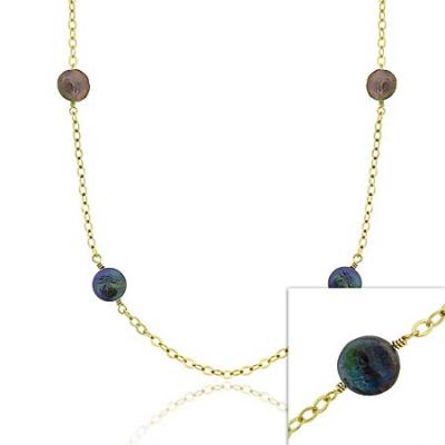 18K Gold over Sterling Silver Freshwater Cultured Green & Black Coin Pearl Chain Necklace, 30 inch