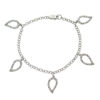 Sterling Silver CZ Dangle Leaf Charm Bracelet