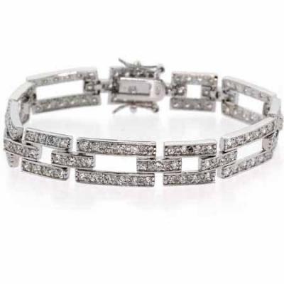 Sterling Silver Simulated Diamond cz Rectangle and Square Link Bracelet