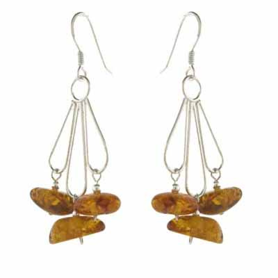 Sterling Silver Amber Chips Chandelier Dangle Earrings