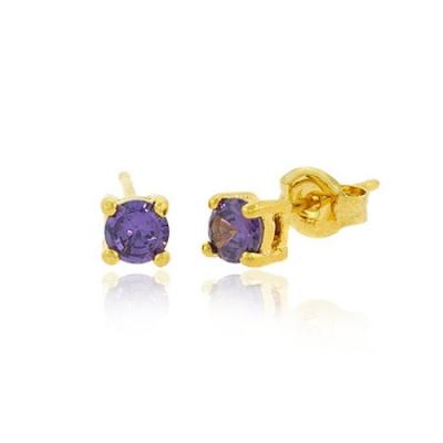 18K Gold over Sterling Silver Purple CZ 4mm Round Stud Earrings