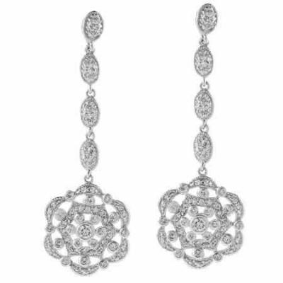 Sterling Silver CZ Flower Dangle Earrings