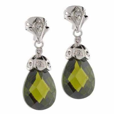 Sterling Silver Olive Green CZ Raindrop Earrings