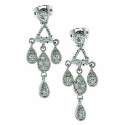 Sterling Silver CZ Teardrop Chandelier Earrings