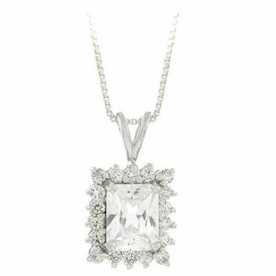 Sterling Silver Simulated Diamond cz Rectangle Pendant