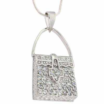 Sterling Silver CZ Pave Purse Pendant