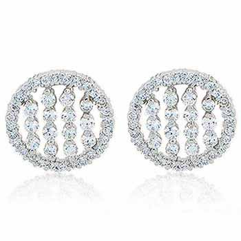 Sterling Silver CZ Striped Circle Stud Earrings