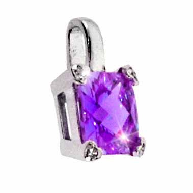 Sterling Silver Simulated Amethyst Cubic Zirconia and Simulated Diamond CZ Square Heart Pendant